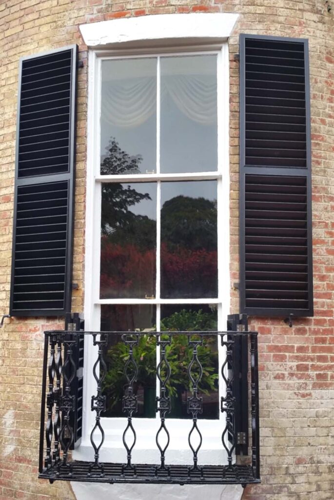 Triple hung window & restored shutters